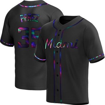 Miami Marlins Perez #25 Game Used Black Spring Training BP Jersey DP13769